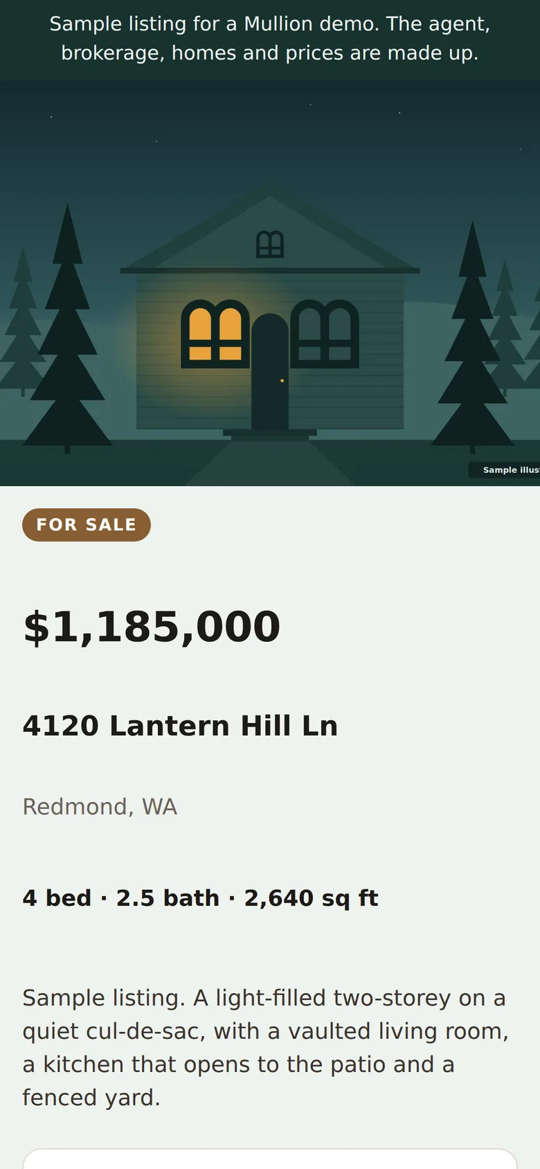The Desk showing a sample listing: 4120 Lantern Hill Ln, $1,185,000